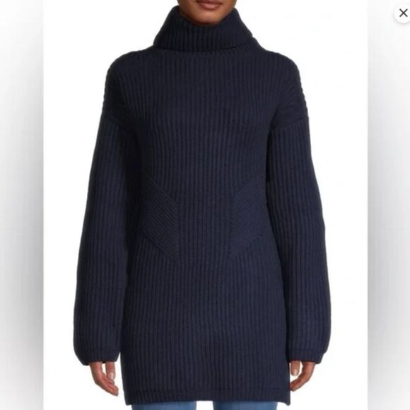 THAKOON Lambswool Navy Chunky Ribbed Turtleneck Sweater, sz S - Picture 1 of 10